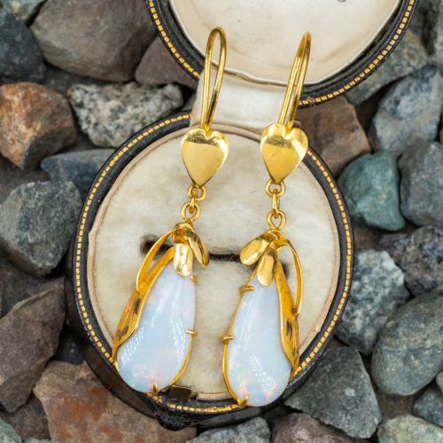 Beautiful Opal Dangle Earrings 22K Yellow Gold