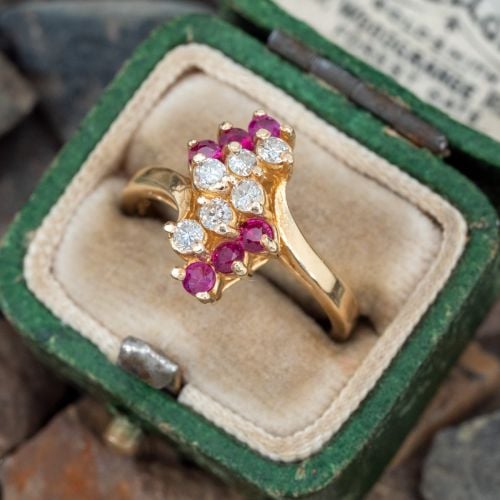 Pretty Ruby & Diamond Ring 14K Yellow Gold