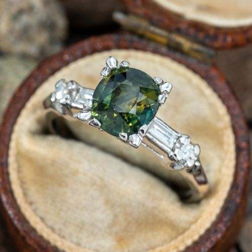 Lovely Vintage Bi-Color Sapphire Engagement Ring Platinum