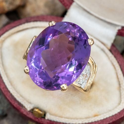 Fantastic 20 Carat Oval Amethyst Cocktail Ring 14K Yellow Gold