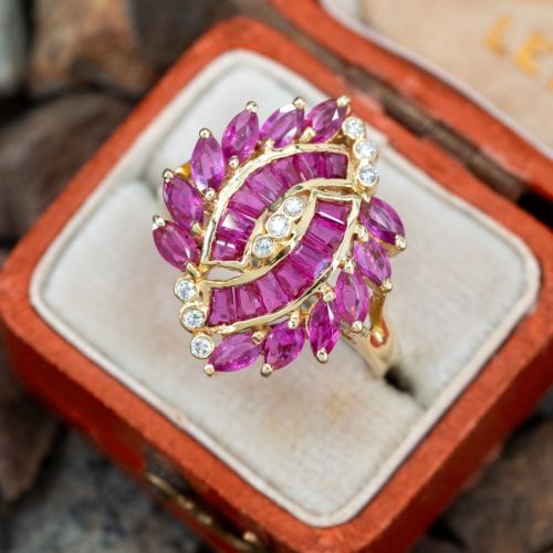 Navette Shaped Ruby Ring 14K Yellow Gold