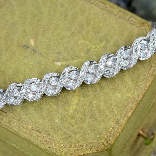 Lovely Diamond Link Bracelet 14K White Gold