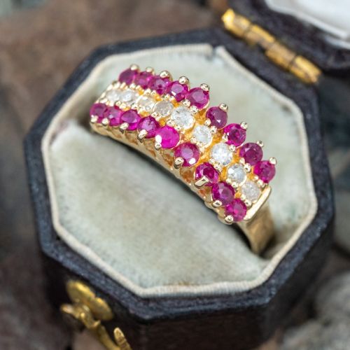 Lovely Ruby & Diamond Rooftop Ring 14K Yellow Gold