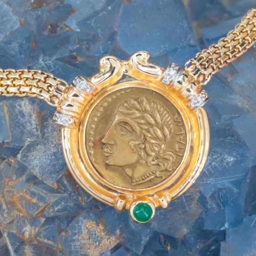Gorgeous Italian Robert Bartholomew Medallion Necklace 14K Yellow Gold