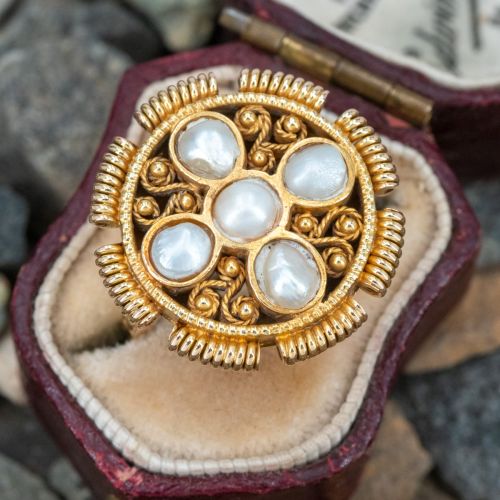 Vintage Bezeled Pearl Ring 14K Yellow Gold