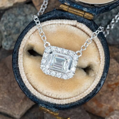 East-to-West Emerald Cut Diamond Necklace 14K White Gold