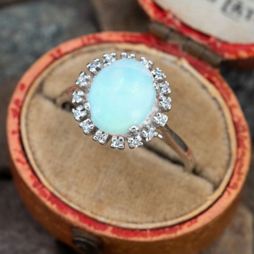 Beautiful Opal Diamond Halo Ring White Gold