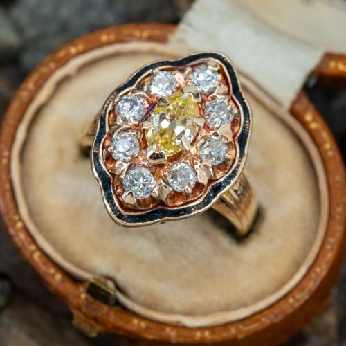 Late Victorian Fancy Yellow Marquise Diamond Ring 14K Yellow Gold