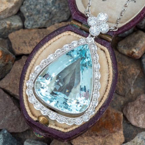 22 Carat Pear Cut Aquamarine Diamond Necklace Platinum