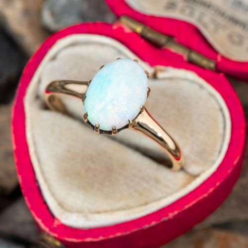 Vintage Red Flash Opal Ring Yellow Gold