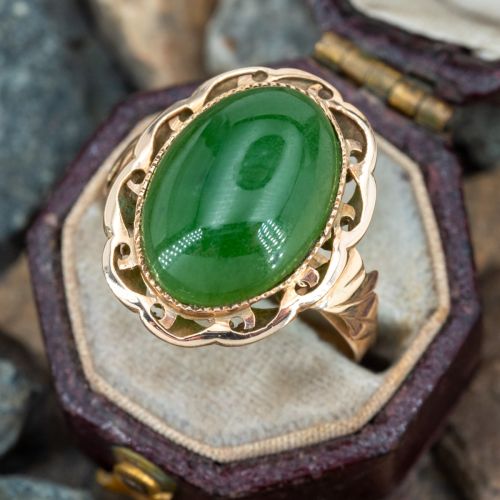 Vintage Nephrite Jade Ring 14K Yellow Gold