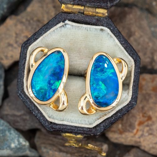 Australian Boulder Opal Earrings 14K Yellow Gold