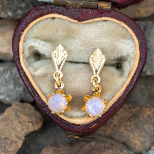 Petite Opal Cabochon Buttercup Earrings 14K Yellow Gold