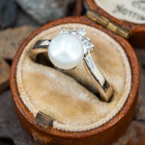 Modern Pearl & Diamond Ring 14K White Gold