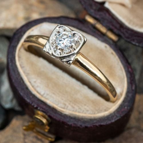 Vintage Milgrained Heart Diamond Engagement Ring 14K Yellow Gold