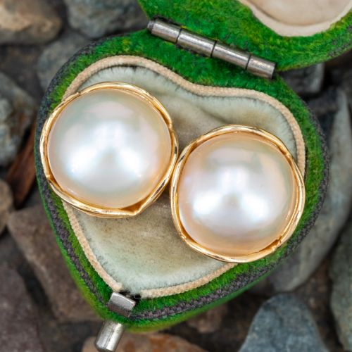 Round Mabé Pearl Stud Earrings 14K Yellow Gold