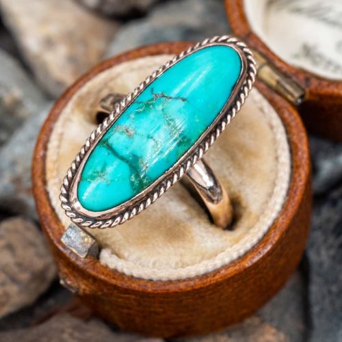 Vintage Mottled Turquoise Ring 8K Yellow Gold Size 5.75