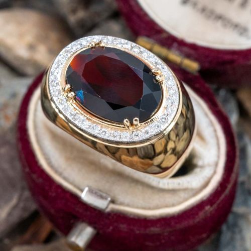 Italian Made East-to-West Set Garnet Ring 14K Yellow Gold