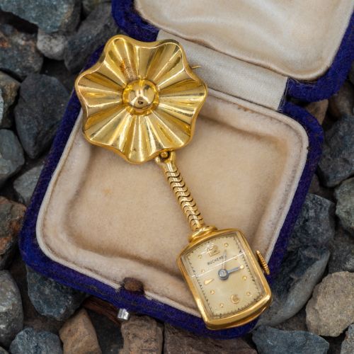 Vintage 17 Jewel Bucherer Watch Brooch Pin 18K Yellow Gold