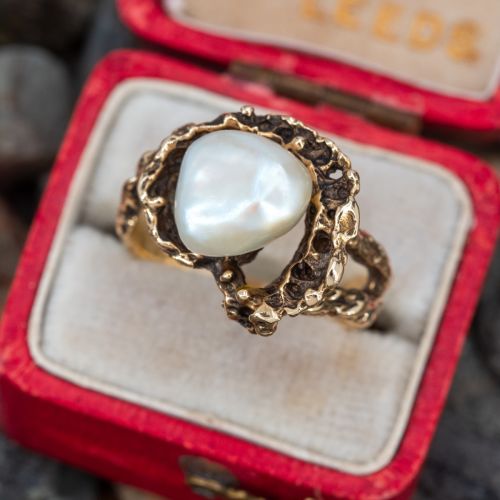 Vintage Baroque Pearl Ring 14K Yellow Gold