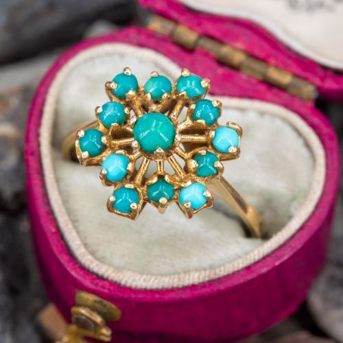 Italian Made Cabochon Turquoise Ring 18K Yellow Gold