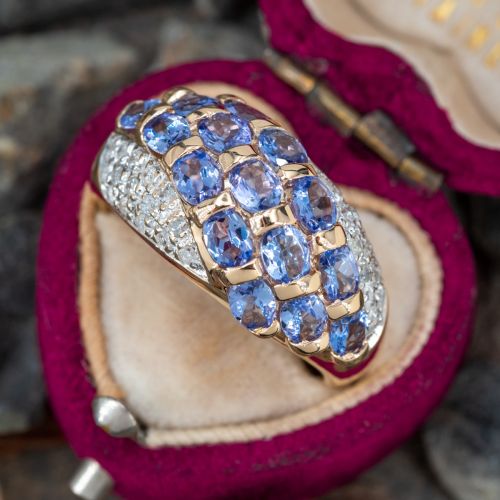 Lovely Iolite Dome Ring w/ Diamond Accents 14K Yellow Gold