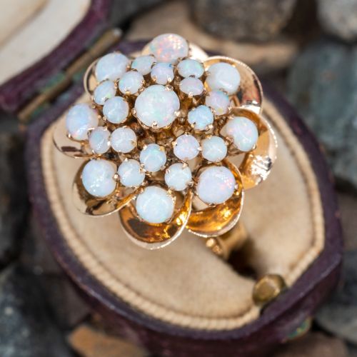 High Dome Opal Cluster Ring 14K Yellow Gold