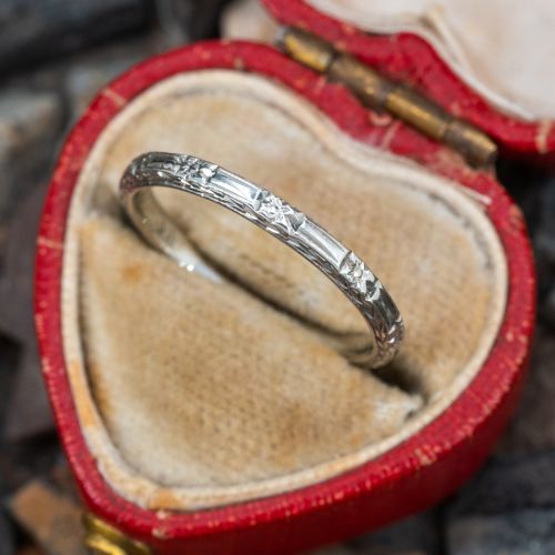Vintage Engraved Wedding Band Ring 18K White Gold