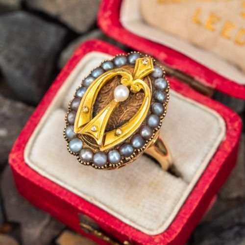 Beautiful Patinated Seed Pearl Ring 14K Yellow Gold