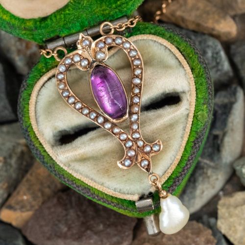 American River Pearl Drop Amethyst Necklace Yellow Gold