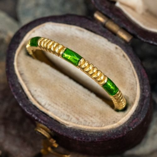 Hidalgo Green Enamel Band Ring 18K Yellow Gold Size 6.5