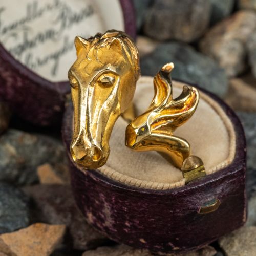 French Hallmarked Horse Head Ring 18K Yellow Gold