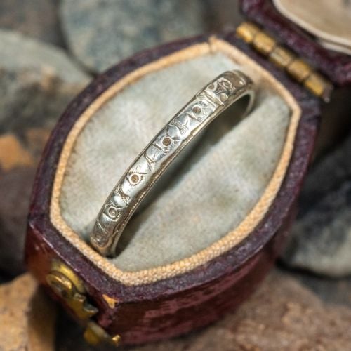 Antique Etched Wedding Band Ring 18K White Gold