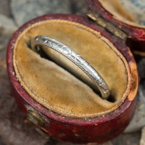 Antique Engraved Wedding Band Ring 18K White Gold