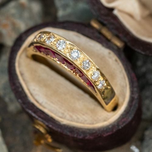 Unique Ruby Dome Ring w/ Diamond Accents 18K Yellow Gold