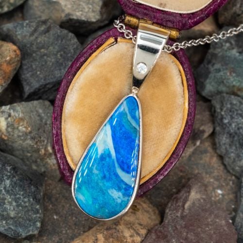 Gorgeous Green-Blue Boulder Opal Pendant Necklace 14K/18K White Gold