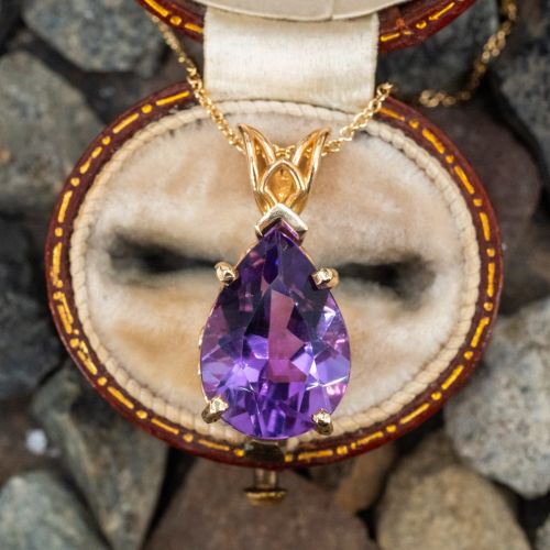 Pear Amethyst Slide Pendant Necklace 14K Yellow Gold