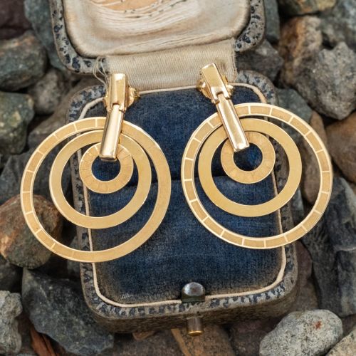 Concentric Circle Dangle Earrings 14K Yellow Gold