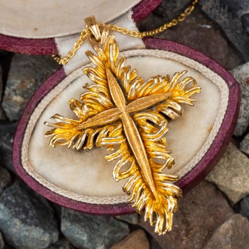 Gorgeous Textured Cross Slide Pedant Necklace 14k Yellow Gold