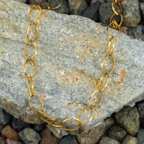 Oval & Round Open Link Necklace 18K Yellow Gold