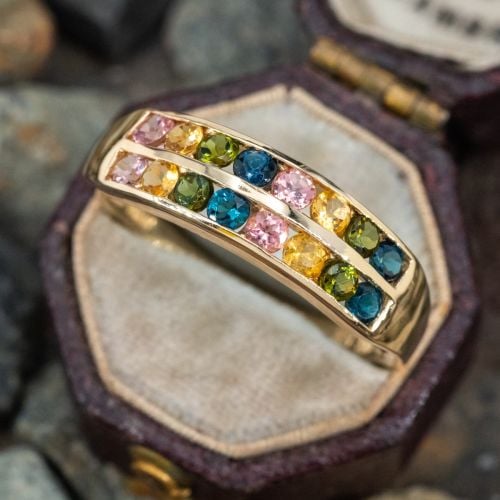 Lovely Channel Set Tourmaline Band Ring 14K Yellow Gold