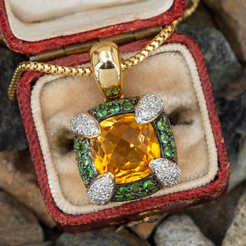 Citrine & Tsavorite Garnet Pendant Necklace 18K/ 14K Yellow Gold