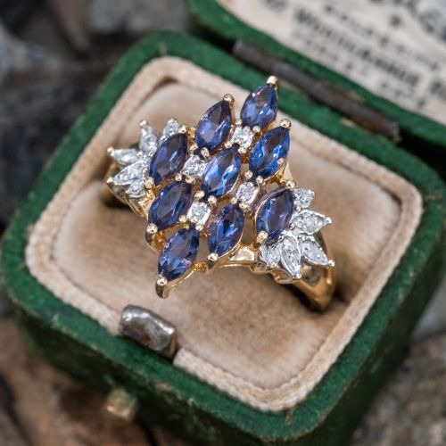 Marquise Tanzanite Cluster Ring 14K Yellow Gold