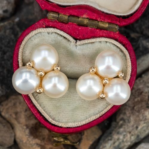 Pretty Button Pearl Stud Earrings 14K Yellow Gold