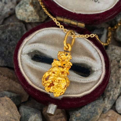 Natural Gold Nugget Pendant Necklace 14K Yellow Gold