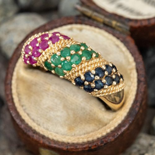 Ruby Emerald & Sapphire Band Ring 14K Yellow Gold