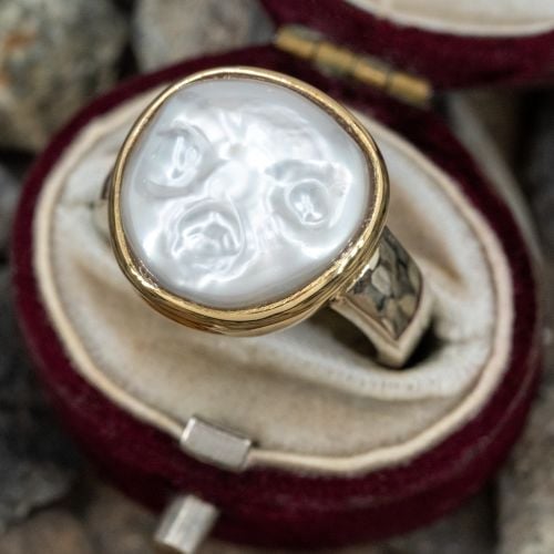 Freshwater Face Pearl Ring 18K White & Yellow Gold