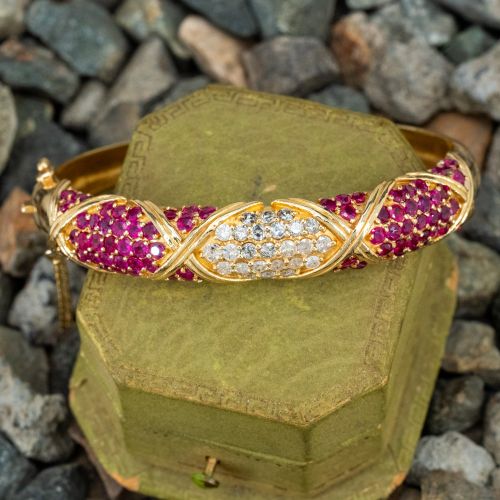 Diamond & Ruby Bangle Bracelet 14K Yellow Gold