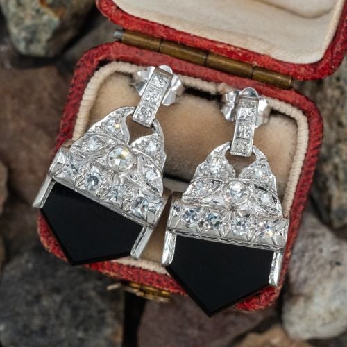 Antique Diamond & Onyx Earrings Platinum