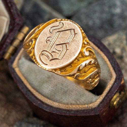 Scrolling Victorian "B" Signet Ring Yellow Gold